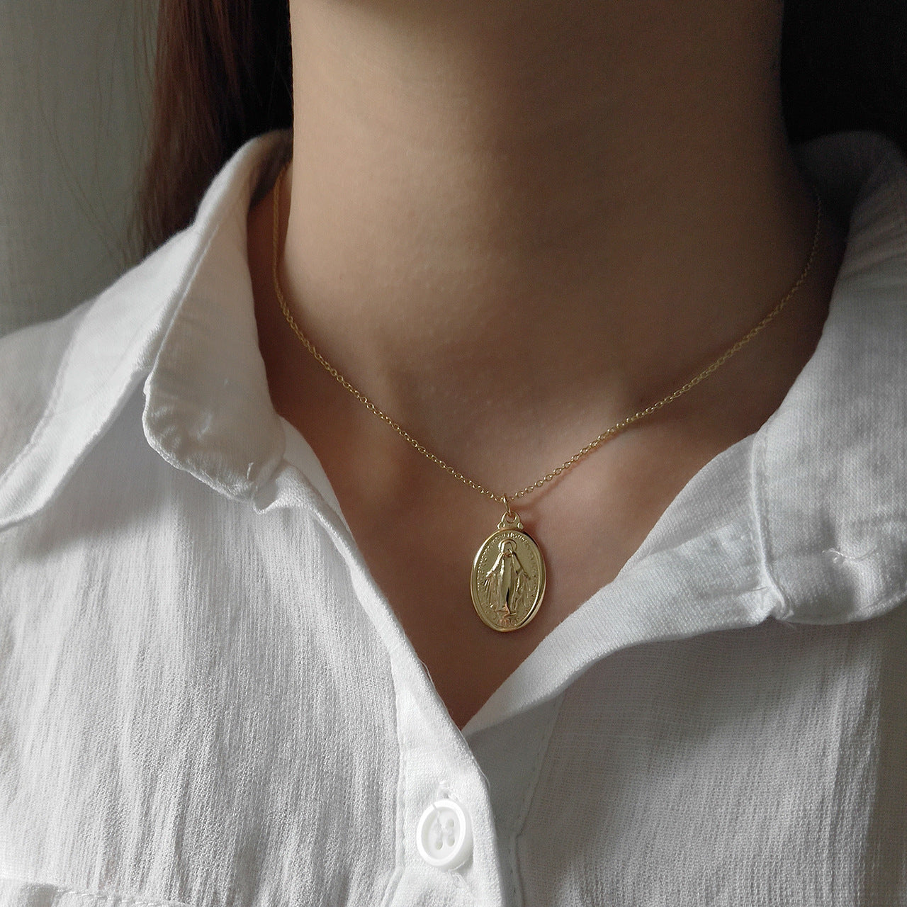 St Mary Oval Coin Necklace