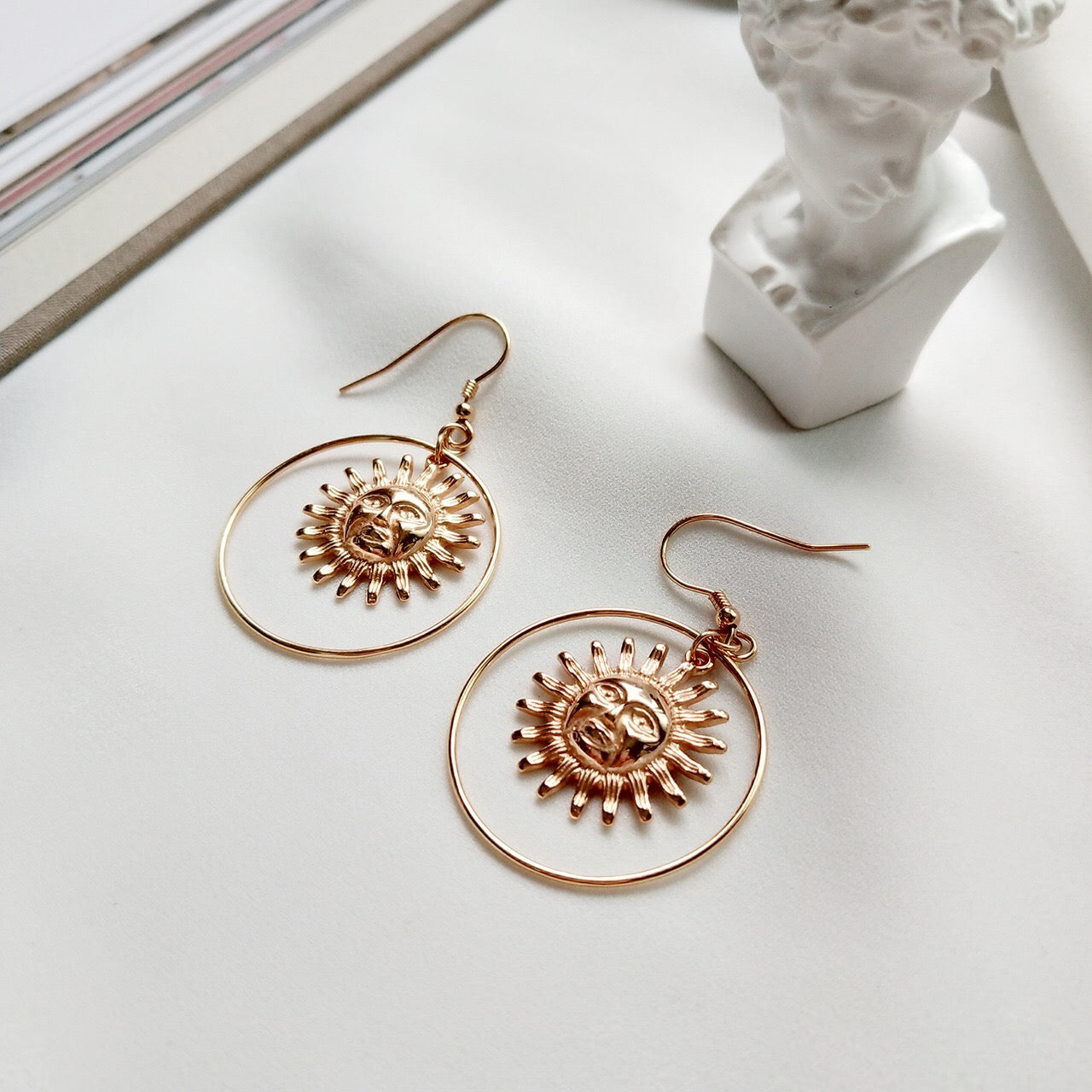 Sun Face Earrings - Rose Gold