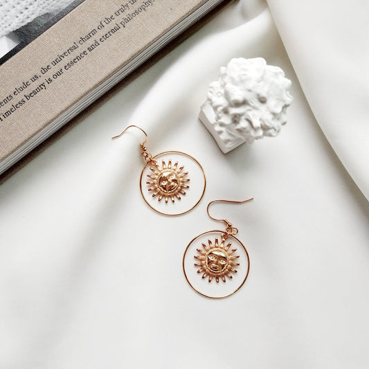 Sun Face Earrings - Rose Gold