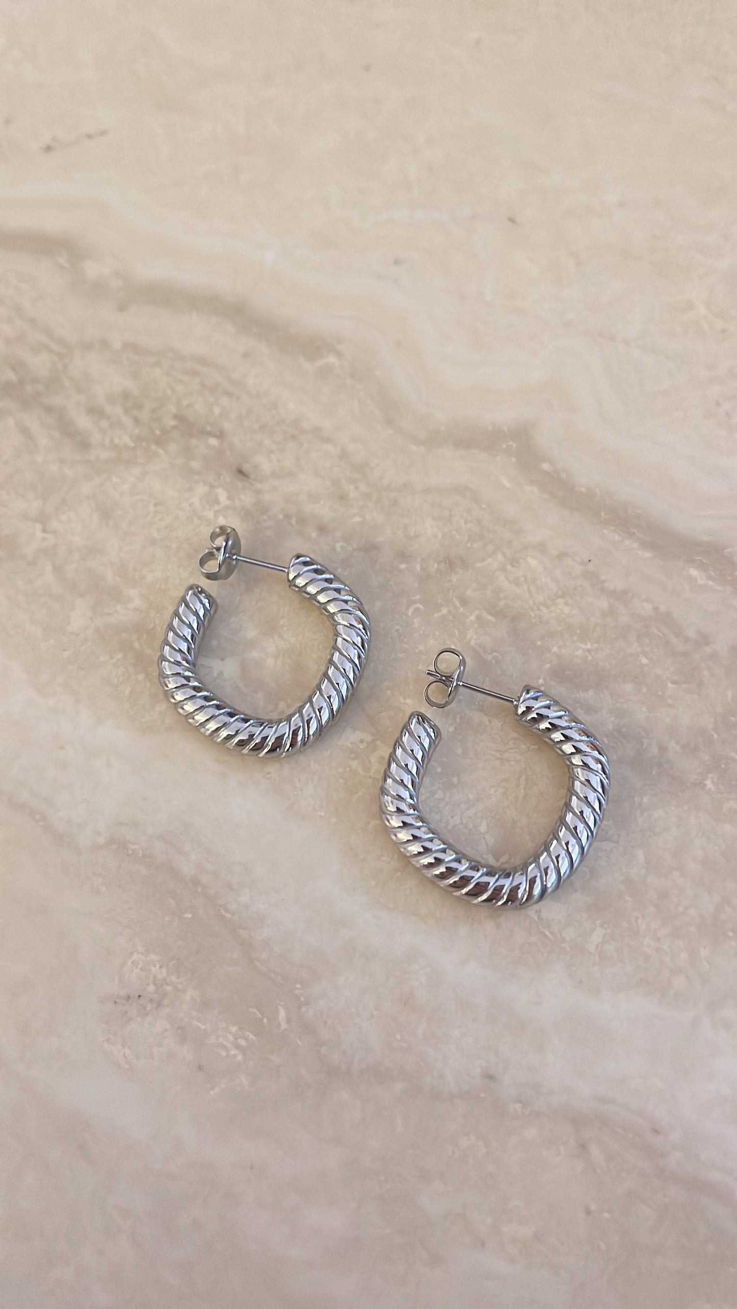 Nova Twist Square Hoops - Silver