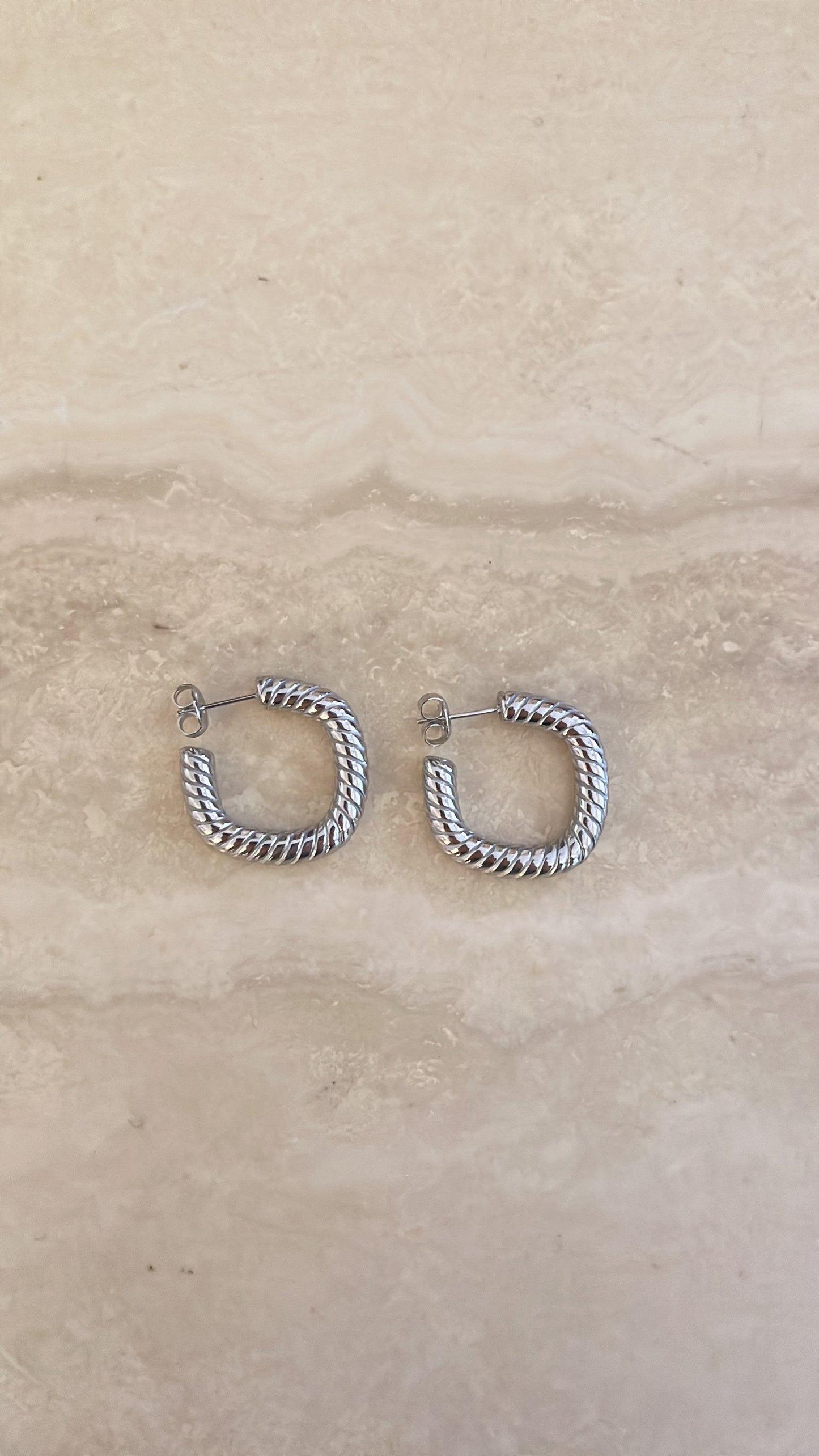 Nova Twist Square Hoops - Silver