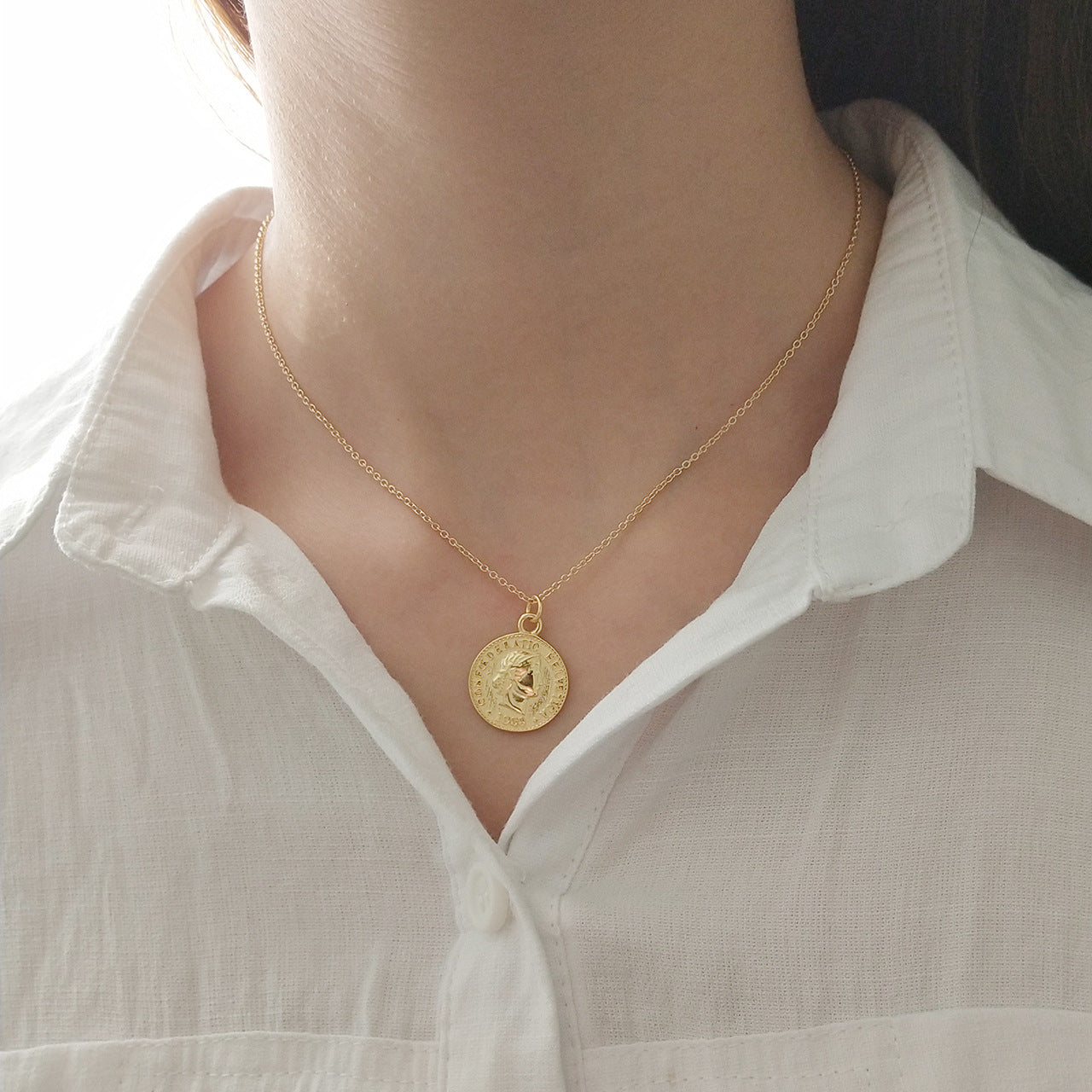 Helvetica Gold Coin Necklace